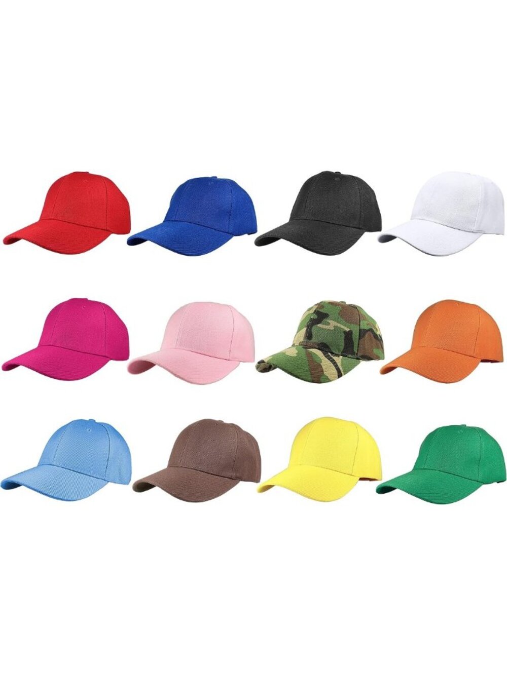12-Pack Adjustable Blank Baseball Caps - Unisex, Plain, Perfect for